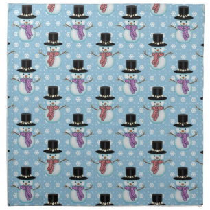Cute Snowmen on Pale Blue Pattern Napkin