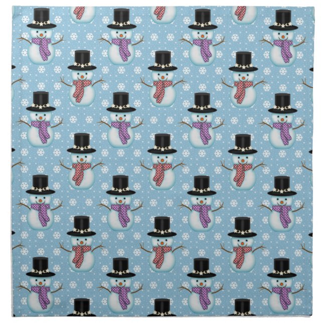 Cute Snowmen on Pale Blue Pattern Napkin (Front)