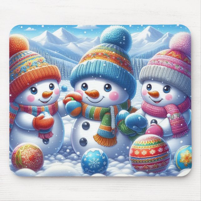 Cute Snowmen Playful Winter Mousepad Gift (Front)