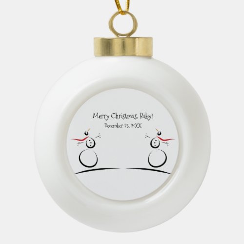 CUTE SNOWMEN PRESENT Babys First Christmas Ceramic Ball Christmas Ornament