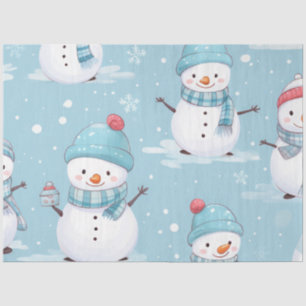 Cute Snowmen Snowflakes Blue Gray Christmas Tissue Paper