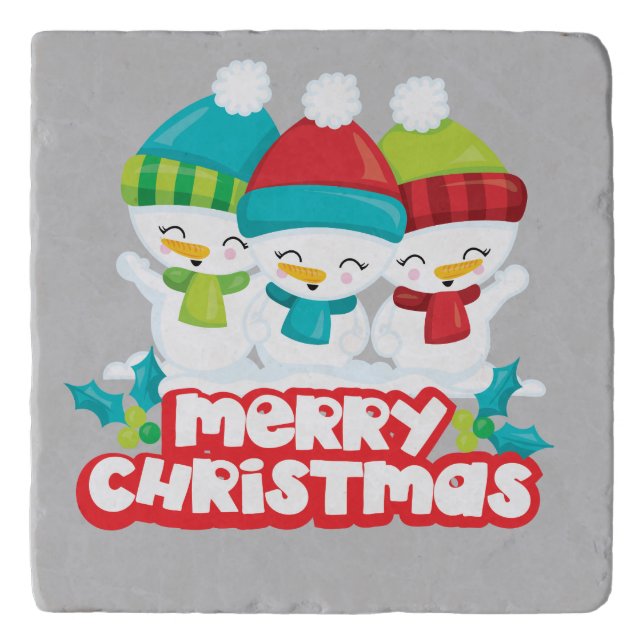 Cute Snowmen Trio Christmas Trivet (Front)