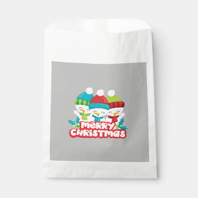 Cute Snowmen Trio Holiday Favor Bag (Front)