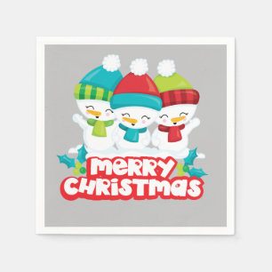 Cute Snowmen Trio Holiday Napkins