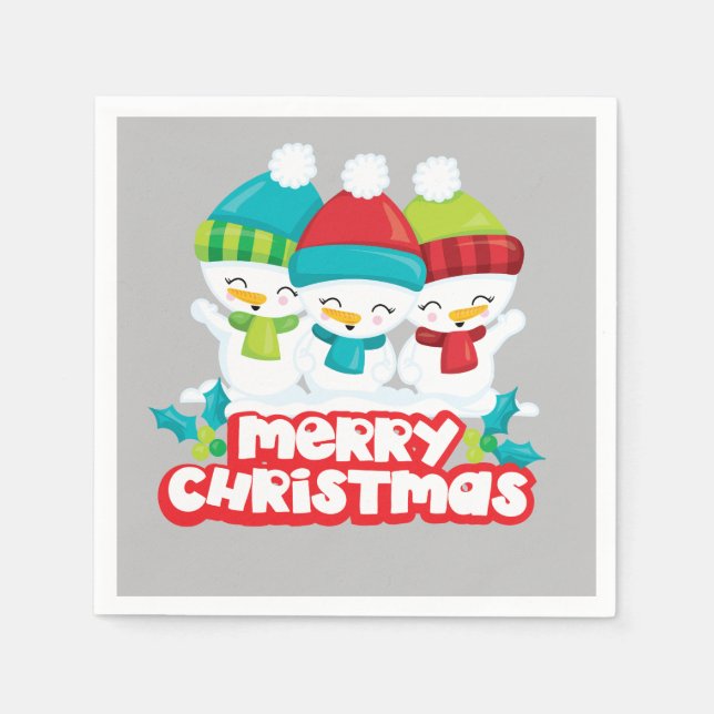 Cute Snowmen Trio Holiday Napkins (Front)