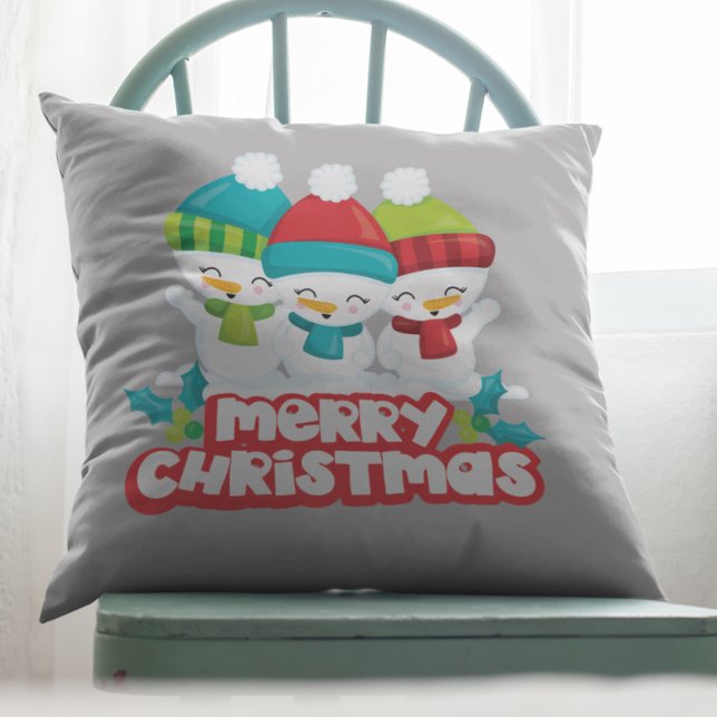 Cute Snowmen Trio Holiday Throw Pillow (Creator Uploaded)