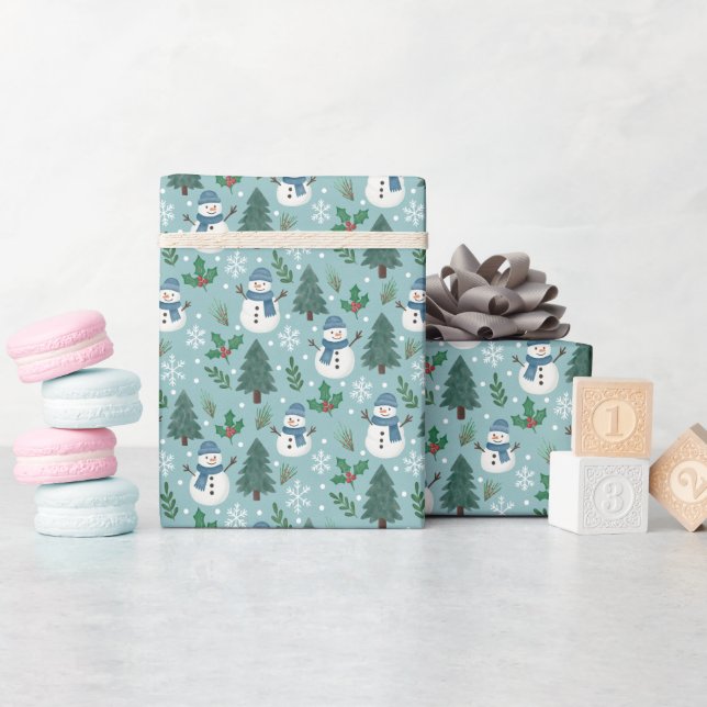 Cute Snowmen Winter Pattern Wrapping Paper Roll (Baby Shower)
