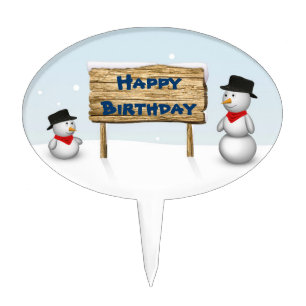 Cute Snowmen wishing Happy Birthday Cake Topper