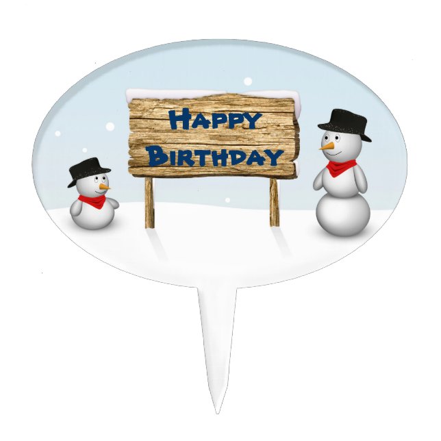 Cute Snowmen wishing Happy Birthday Cake Topper (Front)