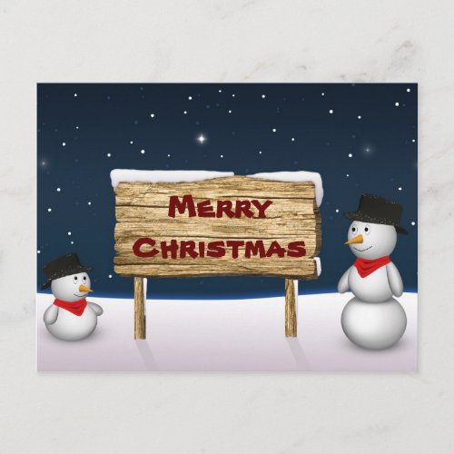 Cute Snowmen wishing Merry Christmas Holiday Postcard