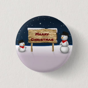 Cute Snowmen wishing Merry Christmas Pinback Button
