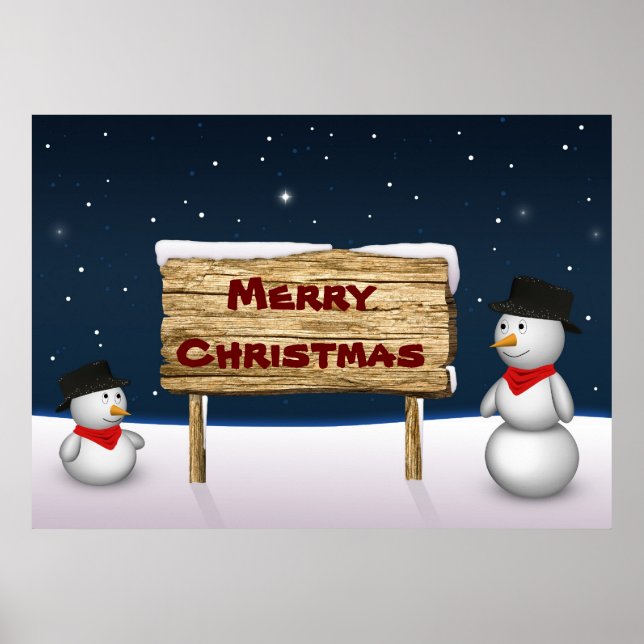 Cute Snowmen wishing Merry Christmas Poster (Front)