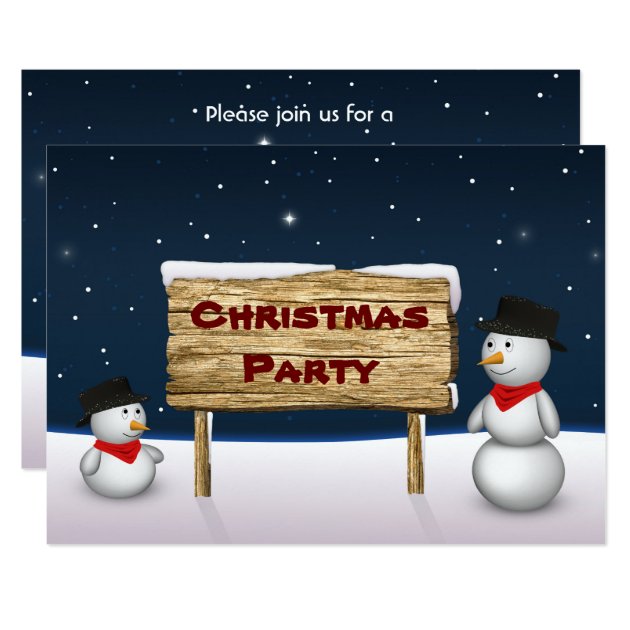 Cute Snowmen With Christmas Sign Party Invitation