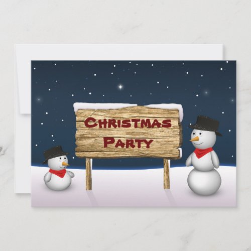 Cute Snowmen with Christmas Sign Party Invitation