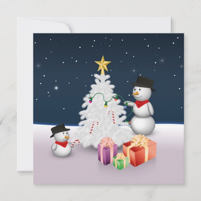 Cute Snowmen with Christmas Tree Invitation (Front)
