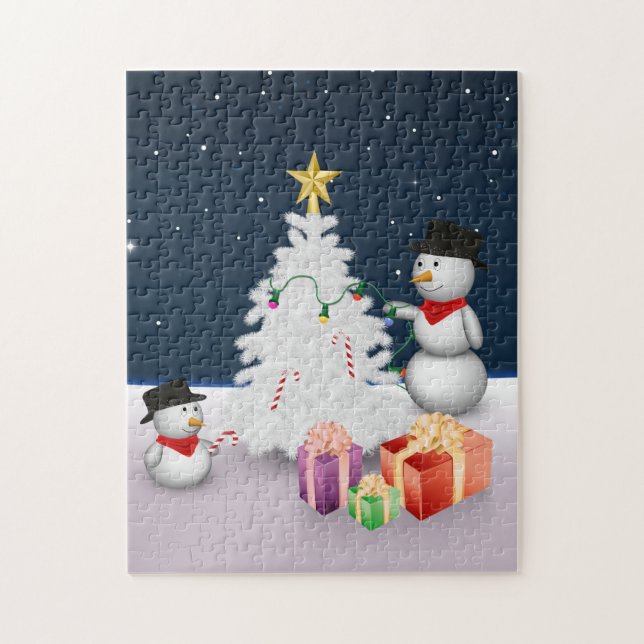 Cute Snowmen with Christmas Tree Jigsaw Puzzle (Vertical)