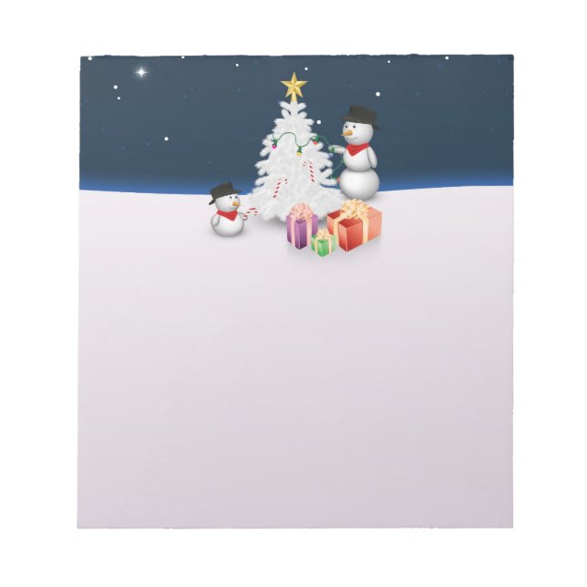 Cute Snowmen with Christmas Tree Notepad (Front)