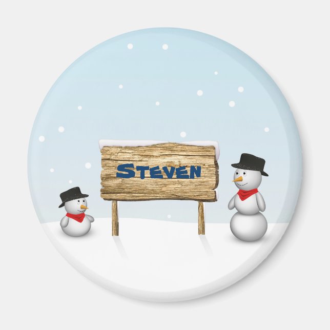 Cute Snowmen with Personalized Name Plate Magnet (Front)