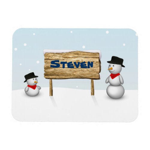 Cute Snowmen with Personalized Name Plate Magnet