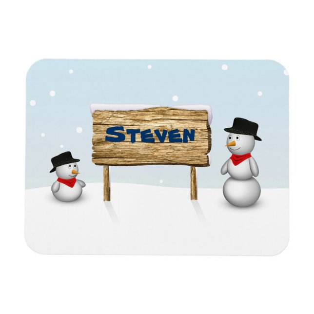 Cute Snowmen with Personalized Name Plate Magnet (Horizontal)