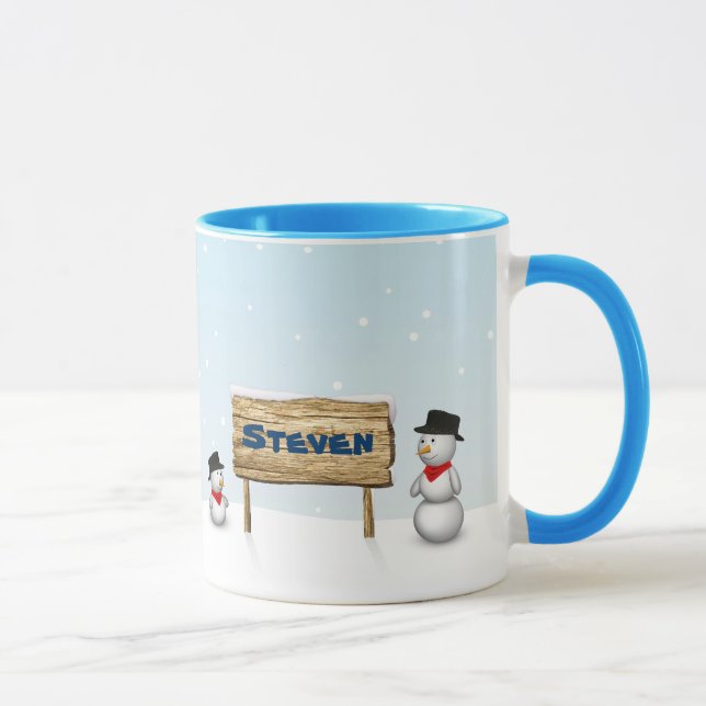 Cute Snowmen with Personalized Name Plate - Mug (Right)