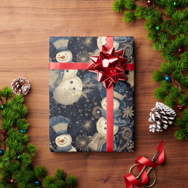 Cute Snowmen with Snowflakes Design Wrapping Paper (Holiday Gift)