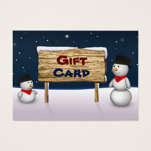Cute Snowmen with Wooden Gift Card Sign