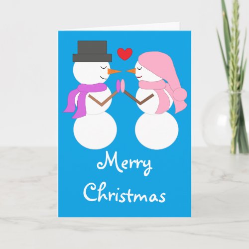 Cute Snowpeople in Love II Christmas Card