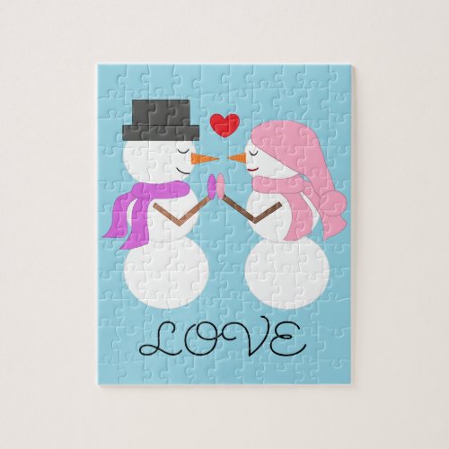 Cute Snowpeople in Love Jigsaw Puzzle