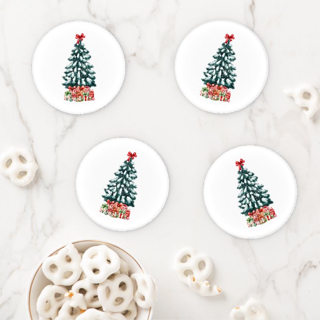 Cute Snowy Christmas Tree Coaster Set (In Situ)