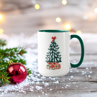 Cute Snowy Christmas Tree Green Mug