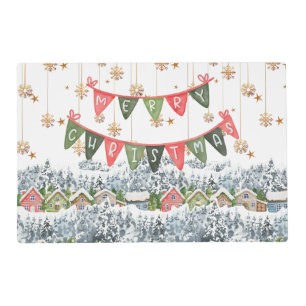 Cute Snowy Christmas Village Placemat