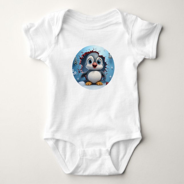 Cute Snowy Explorer Penguin Baby  Baby Bodysuit (Front)