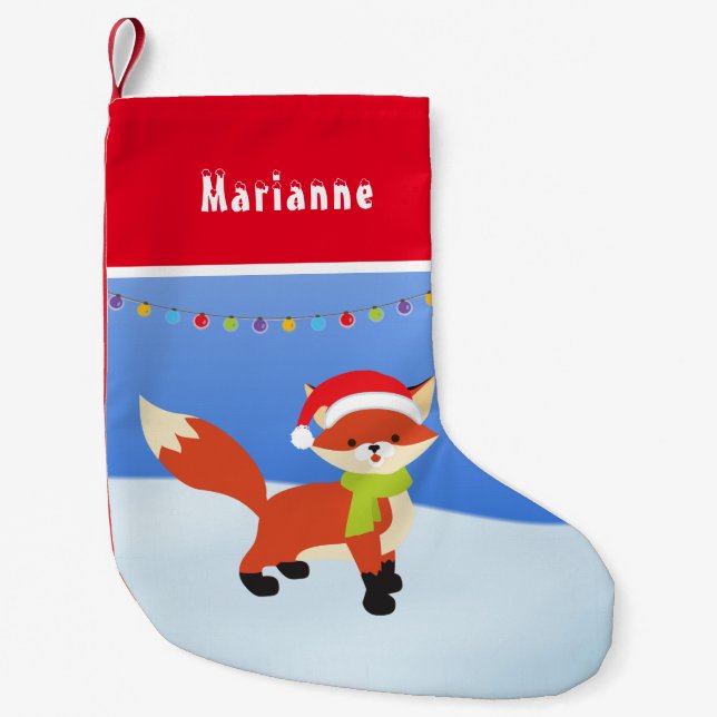 Cute Snowy Fox in Santa Hat Small Christmas Stocking (Front)