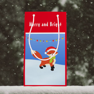 Cute Snowy Fox in Santa Hat Small Gift Bag