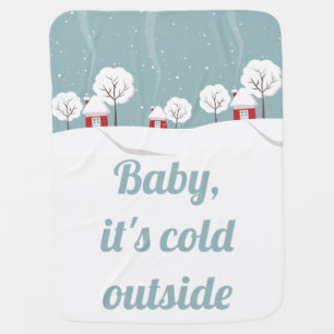 Cute Snowy Houses and Trees Christmas Baby Blanket