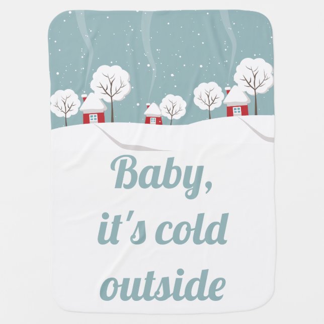 Cute Snowy Houses and Trees Christmas Baby Blanket (Front)
