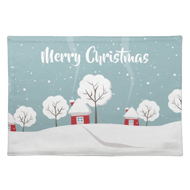 Cute Snowy Houses and Trees Christmas Cloth Placemat (Front)