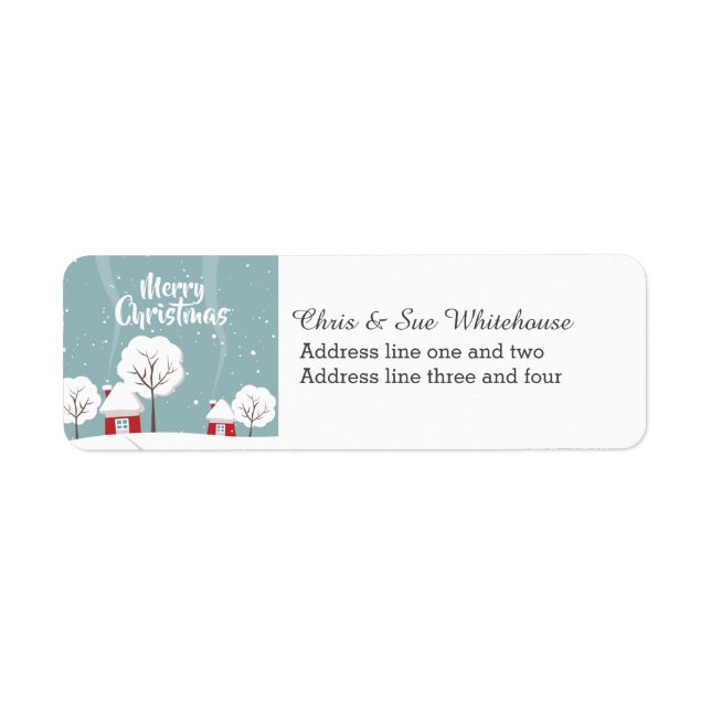 Cute Snowy Houses and Trees Christmas Label (Front)