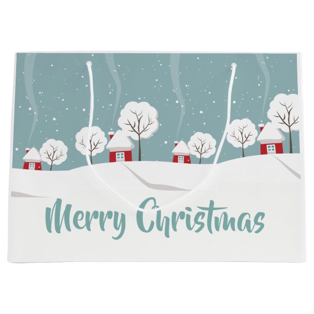 Cute Snowy Houses and Trees Christmas Large Gift Bag (Front)