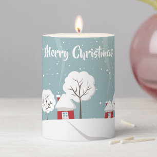 Cute Snowy Houses and Trees Christmas Pillar Candle
