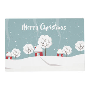 Cute Snowy Houses and Trees Christmas Placemat