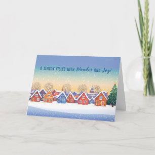 Cute Snowy Houses Winter Landscape Christmas Holiday Card