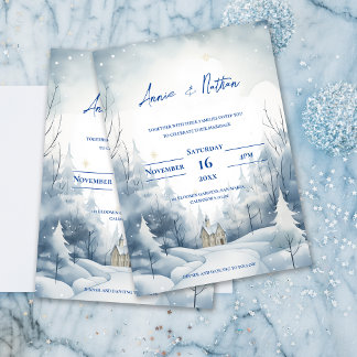 Cute Snowy Landscape Winter Wedding Invitation