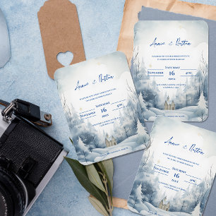 Cute Snowy Landscape Winter Wedding Invitation Magnet