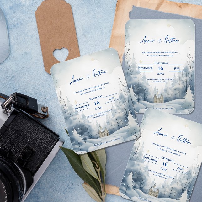 Cute Snowy Landscape Winter Wedding Invitation Magnet (Cute Snowy Landscape Winter Wedding Invitation Magnet)