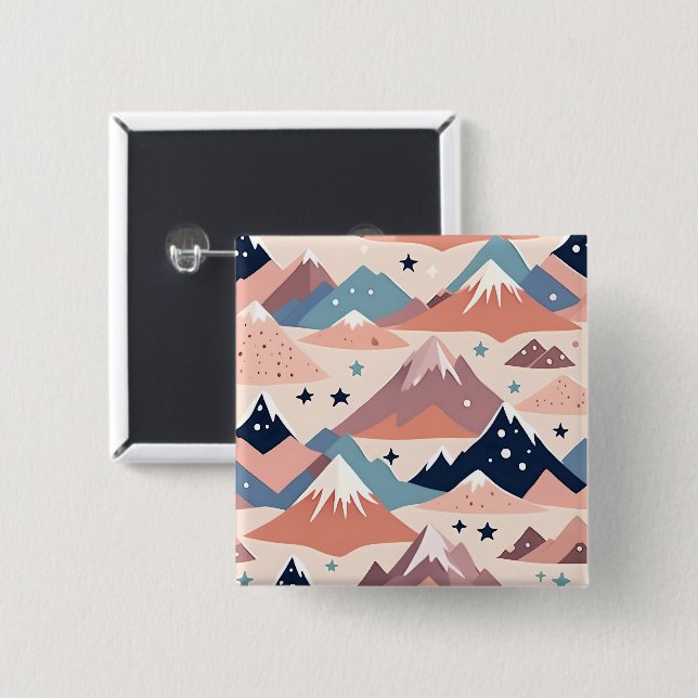 Cute snowy mountains and stars pattern pink button (Front & Back)