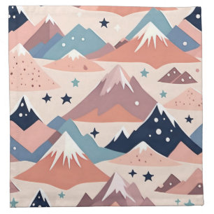 Cute snowy mountains and stars pattern pink cloth napkin