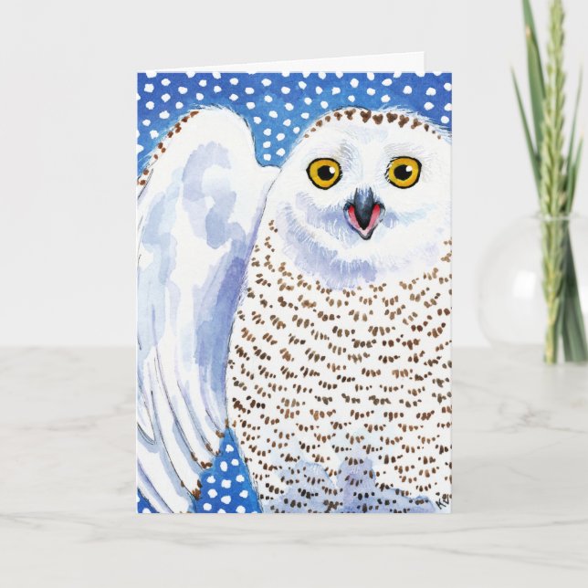 Cute Snowy Owl Christmas winter card (Front)
