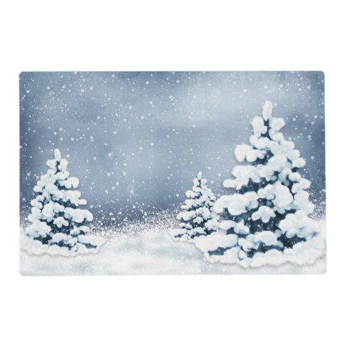 Cute Snowy Pine Trees Laminated Placemat